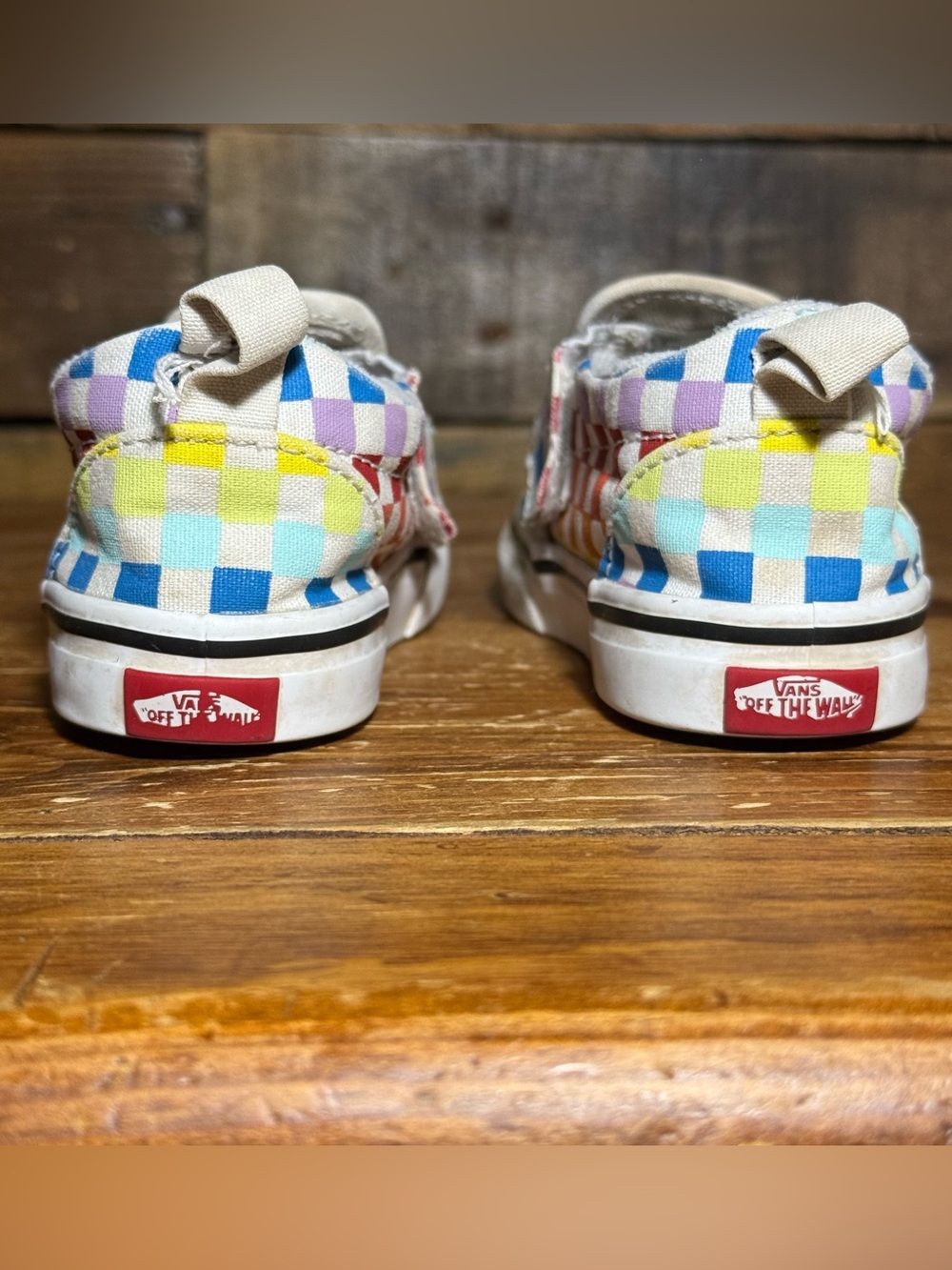 Vans Slip On Velcro Toddler Rainbow Checker & Rainbow Glitter Shoes Size 8.5 - Picture 12 of 15